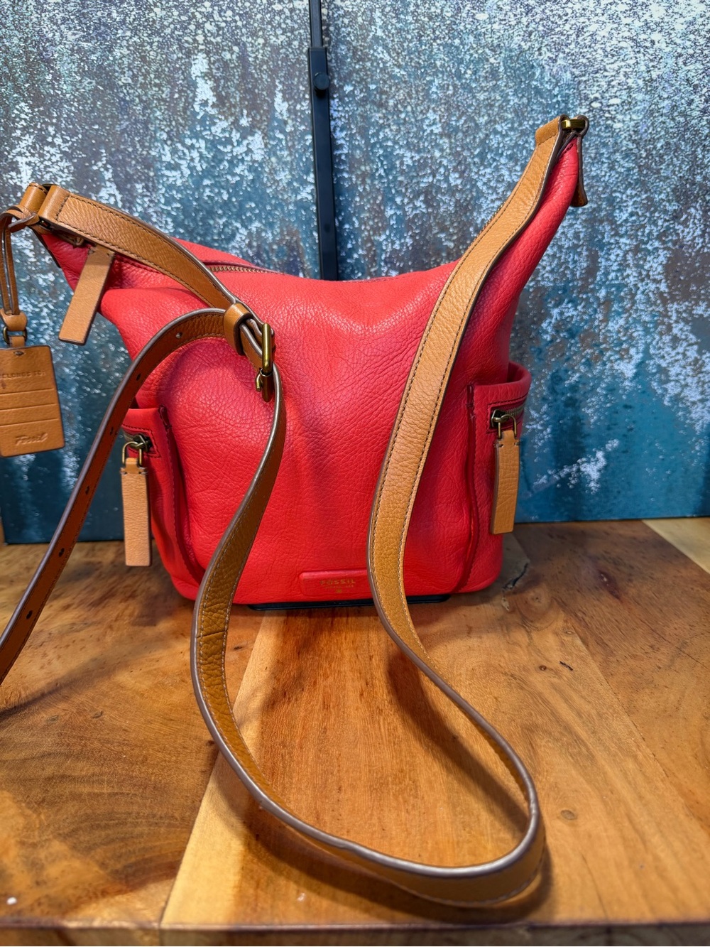 Fossil Rare Boho 2010s Emerson Crimson Red Pebbled Leather Hobo Bag - Picture 7 of 13